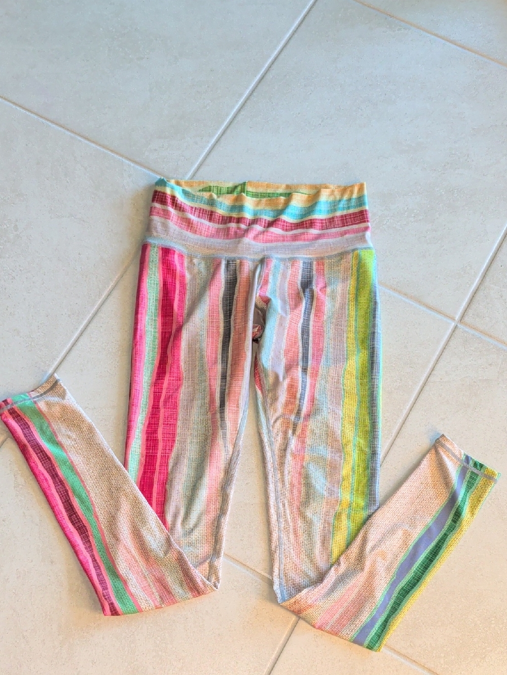 Girls' Multicolor Stripe Leggings - Bright Pink & Green Size Small